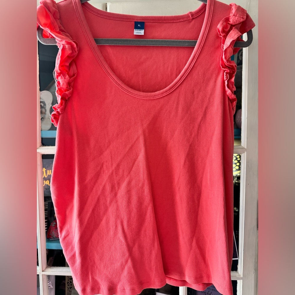 Old Navy Pink Ruffled Sleeveless Tank Top
